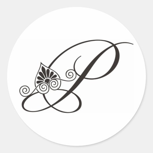 Elegant Monogram P in zwart-wit Ronde Sticker (Voorkant)