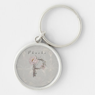 Elegant monogram P: Pioenrozen, boomschors & wijns Sleutelhanger