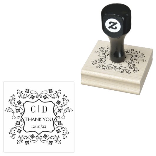  Elegant Monogram Paar Dank je bruiloft Rubberstempel (Gestempeld)