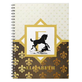 Elegant Monogram Paard Hond Goud Brons Fleurdelys Notitieboek