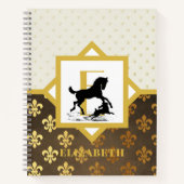 Elegant Monogram Paard Hond Goud Brons Fleurdelys Notitieboek (Voorkant)