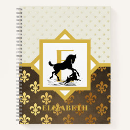 Elegant Monogram Paard Hond Goud Brons Fleurdelys Notitieboek
