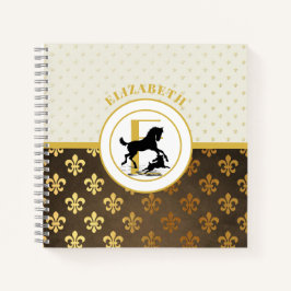Elegant Monogram Paard Hond Goud Brons Fleurdelys Notitieboek