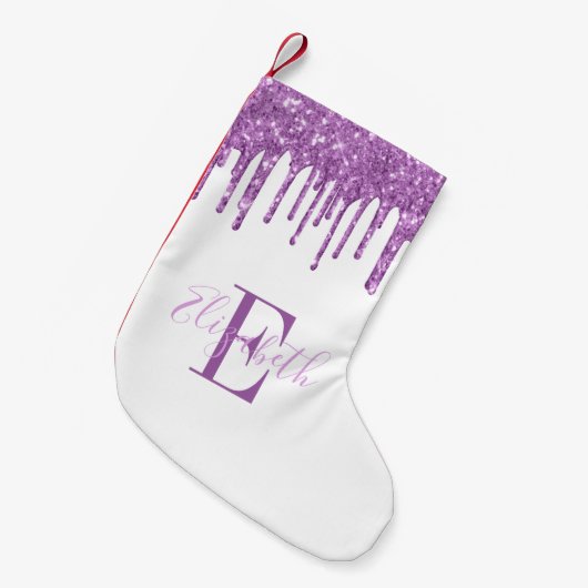 Elegant Monogram Paars Faux Glitter Drivers Kleine Kerstsok (Voorkant (Hangend))