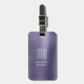 Elegant Monogram Paars geborsteld metaal Bagagelabel (Voorkant verticaal)