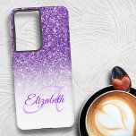 Elegant Monogram Paars Glitter Ombre Voornaam Samsung Galaxy Hoesje<br><div class="desc">Dit ontwerp van de chemische samenstelling kenmerkt een paarse glitter achtergrond met de douanenaam en de letter van het initiaal monogram. Pas het hoesje op de tekstgebieden met een naam en een initiaal aan, verwijder allebei of één of klik aanpassen om een doopvontstijl, grootte, en kleur te selecteren u houdt...</div>