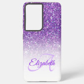 Elegant Monogram Paars Glitter Ombre Voornaam Samsung Galaxy Hoesje (Achterkant)