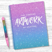 Elegant Monogram Paars Glitter Sketchbook Notitieboek