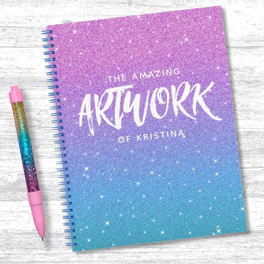 Elegant Monogram Paars Glitter Sketchbook Notitieboek