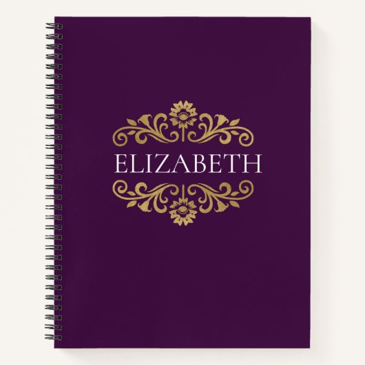 Elegant Monogram Paars Gold Kantoor School Notitieboek (Voorkant)