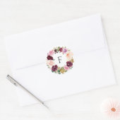 Elegant Monogram Paars Herfst Floral Wedding Ronde Sticker (Envelop)
