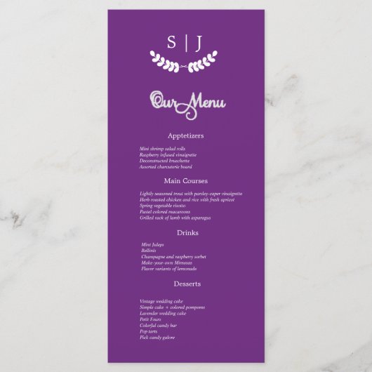 Elegant Monogram Paars Jewel Tone Dinner Menu (Voorkant)
