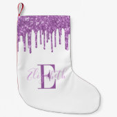 Elegant Monogram Paars Nep Glitter Druppels Kleine Kerstsok (Voorkant)
