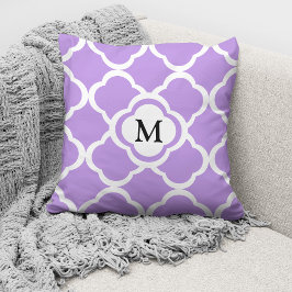 Elegant Monogram Paars Patroon Kussen