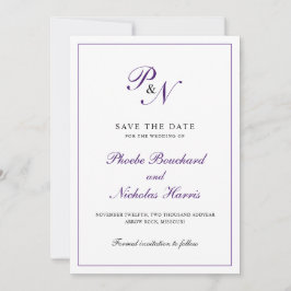 Elegant Monogram Paars Plechtige bruiloft Save The Date