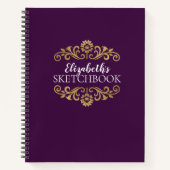 Elegant Monogram Paars Sketchbook Notitieboek (Voorkant)