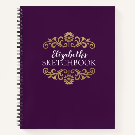 Elegant Monogram Paars Sketchbook Notitieboek (Voorkant)