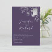 Elegant Monogram Paars Wedding Kaart (Staand voorkant)
