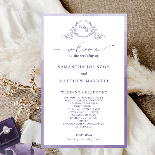Elegant Monogram Paars Wedding Programme