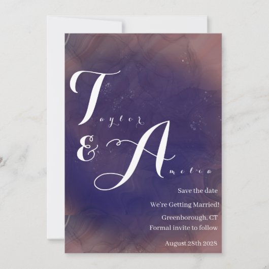 Elegant Monogram Paars Wedding Save The Date (Voorkant)