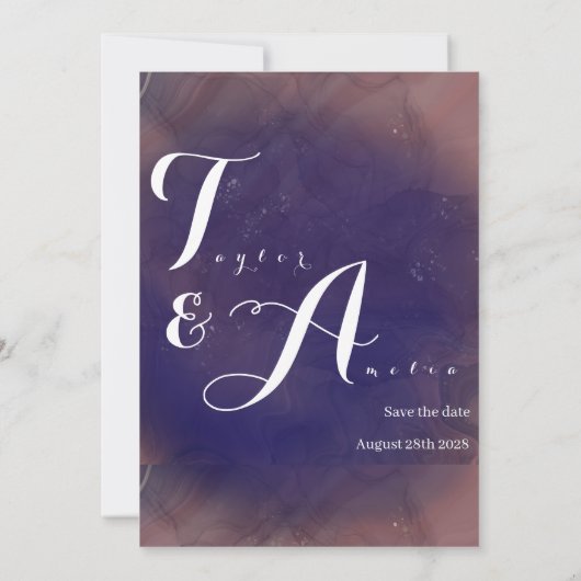 Elegant Monogram Paars Wedding Save The Date (Achterkant)