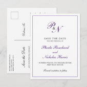 Elegant Monogram Paars Wedding Save the Date Aankondigingskaart (Voorkant / Achterkant)