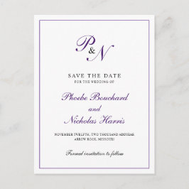 Elegant Monogram Paars Wedding Save the Date Aankondigingskaart