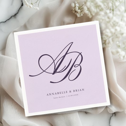Elegant Monogram Paarse Bruiloft Servet