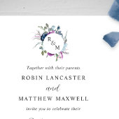 Elegant Monogram Paarse en Blauwe Bruiloft Kaart