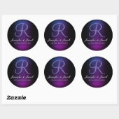 Elegant monogram Paarse en zwarte Ronde Sticker (Vel)