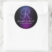Elegant monogram Paarse en zwarte Ronde Sticker (Tas)