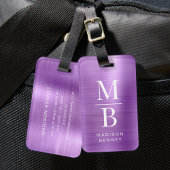 Elegant monogram Paarse geborsteld metallic Bagagelabel