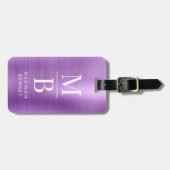 Elegant monogram Paarse geborsteld metallic Bagagelabel (Voorkant horizontaal)