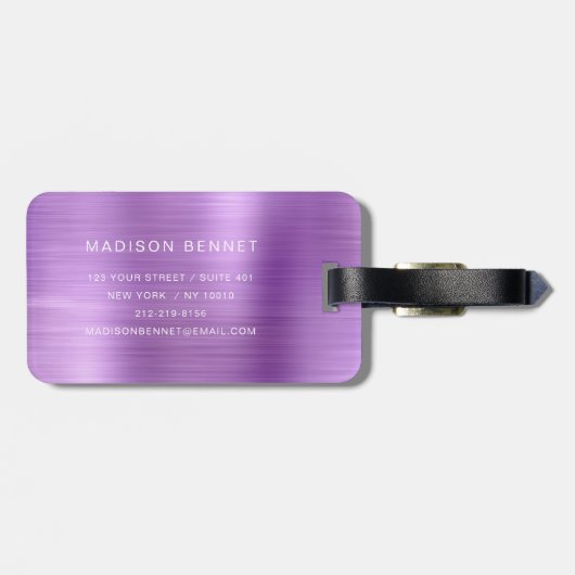Elegant monogram Paarse geborsteld metallic Bagagelabel (Achterkant horizontaal)