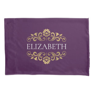 Elegant Monogram Paarse Gouden Kussen Hoesje Kussensloop
