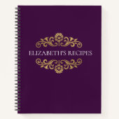 Elegant Monogram Paarse Gouden Recept Kookboek Notitieboek (Voorkant)