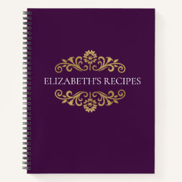 Elegant Monogram Paarse Gouden Recept Kookboek Notitieboek