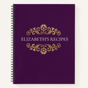 Elegant Monogram Paarse Gouden Recept Kookboek Notitieboek