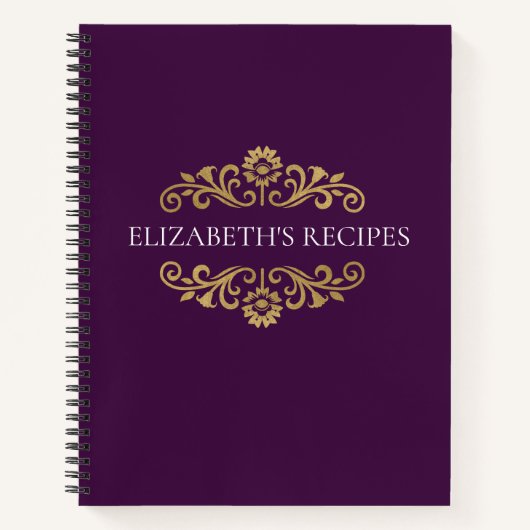 Elegant Monogram Paarse Gouden Recept Kookboek Notitieboek (Voorkant)