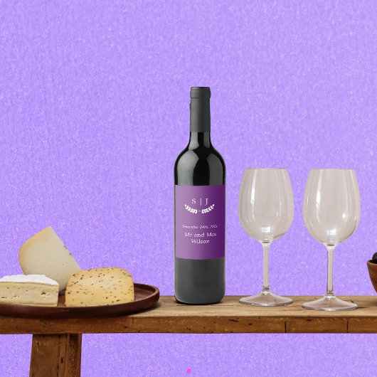 Elegant Monogram Paarse Jewel Tone Wijn Etiket