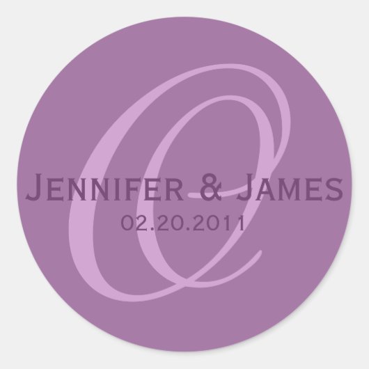 Elegant Monogram Paarse Plum Bruiloft Sticker (Voorkant)