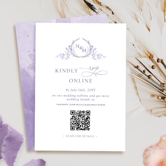 Elegant monogram Paarse RSVP Online, QR-code Informatiekaartje