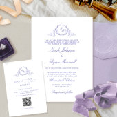 Elegant monogram Paarse RSVP Online, QR-code Informatiekaartje