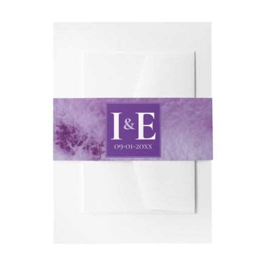 Elegant Monogram Paarse Waterverf Wash Weddenschap Uitnodigingen Wikkel (Voorkant Voorbeeld)