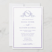 Elegant Monogram Paarse Waterverf Wedding Kaart (Voorkant)