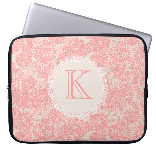 Elegant Monogram Paisley Designer Laptop Bag Laptop Sleeve (Voorkant)