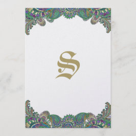 Elegant Monogram Paisley Pauw Kleuren Bruiloft Menu