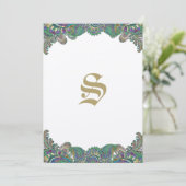 Elegant Monogram Paisley Pauw Kleuren Bruiloft Menu (Staand voorkant)