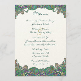 Elegant Monogram Paisley Pauw Kleuren Bruiloft Menu