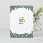 Elegant Monogram Paisley Pauw Kleuren Trouwen Menu (Staand voorkant)